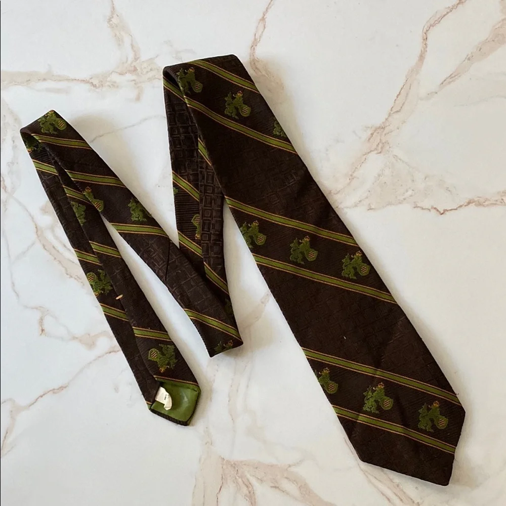 Brown and Green Patterned Men's Tie